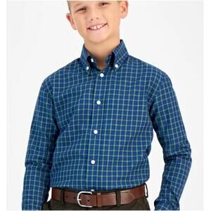B by Brooks Brothers Boys Navy Geen Plaid Classic Fit Long Sleeve Shirt Size 18